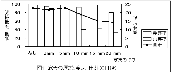 グラフ:寒天の厚さと発芽，出芽